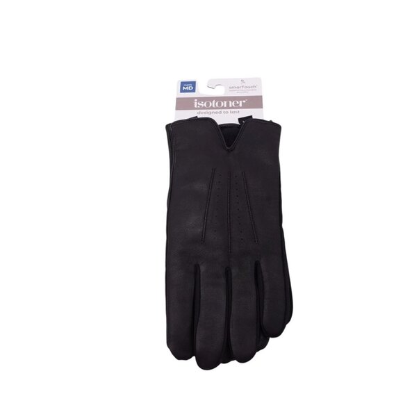 NWT Isotoner Men's Genuine Leather Gloves Size M Black SmarTouch $90 - Picture 1 of 6